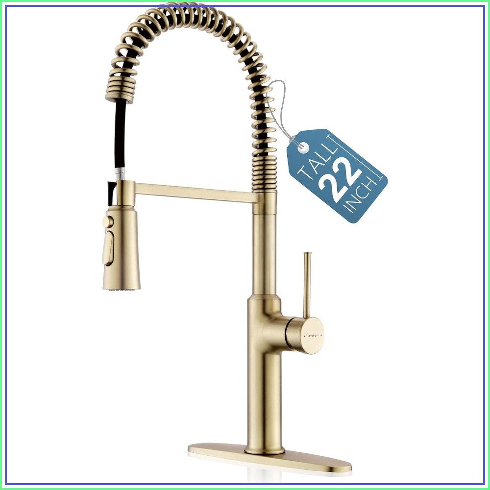 Commercial Kitchen Designer - 22'' Tall Brushed Gold Kitchen Faucet,